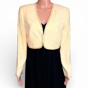 Vintage Rimini Womens Bolero Jacket Crop Beaded Long Sleeve Formal Yellow Size 8